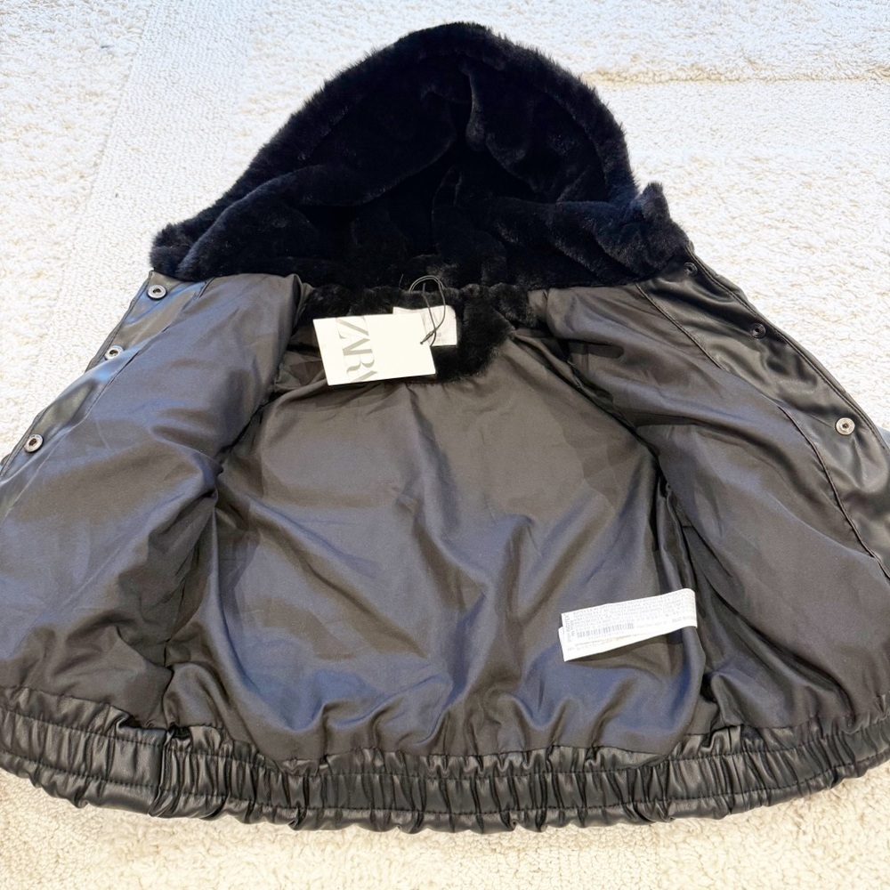 💋Zara faux leather Black Kids Puffer Jacket size 7 - Picture 4 of 8
